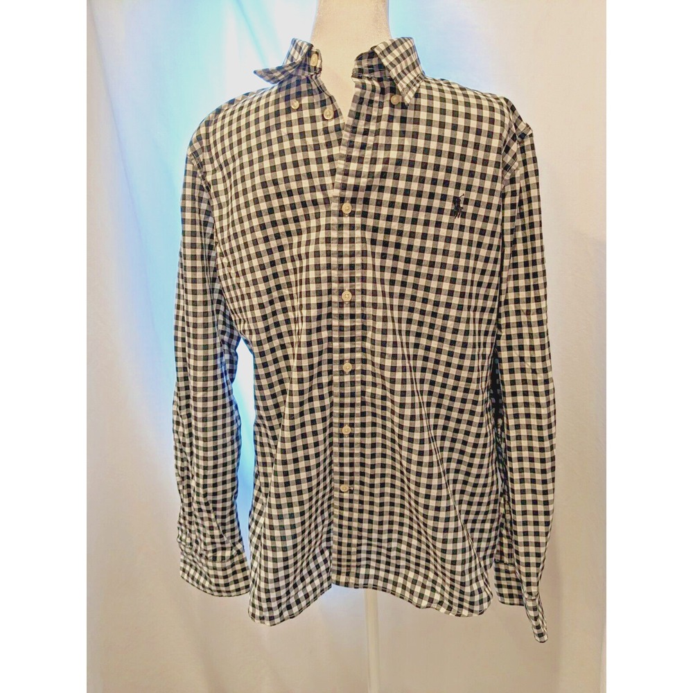 Ralph Lauren Mens XL Blk/Gray Plaid Cotton Slim Fit Long Sleeve Button Down